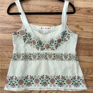 Marni Cream Cotton Embroidered Floral Tank Style / Cami top- vintage